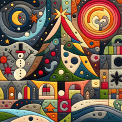 Obraz premium Felt art patchwork, christmas concept, colorful holiday
