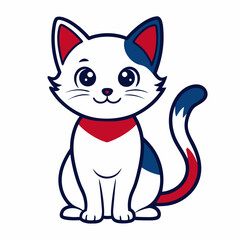 Vector Line Art of an American Cute Little Cat on White Background