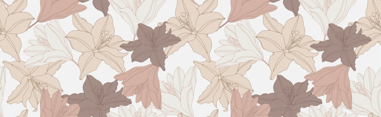 Nude delicate floral seamless pattern with various flowers. Vector floral illustration