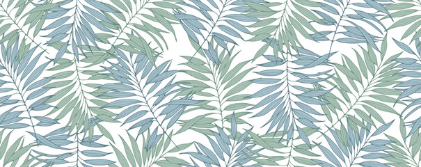 Green summer botanical seamless pattern with green leaves. Floral print, vector illustration.