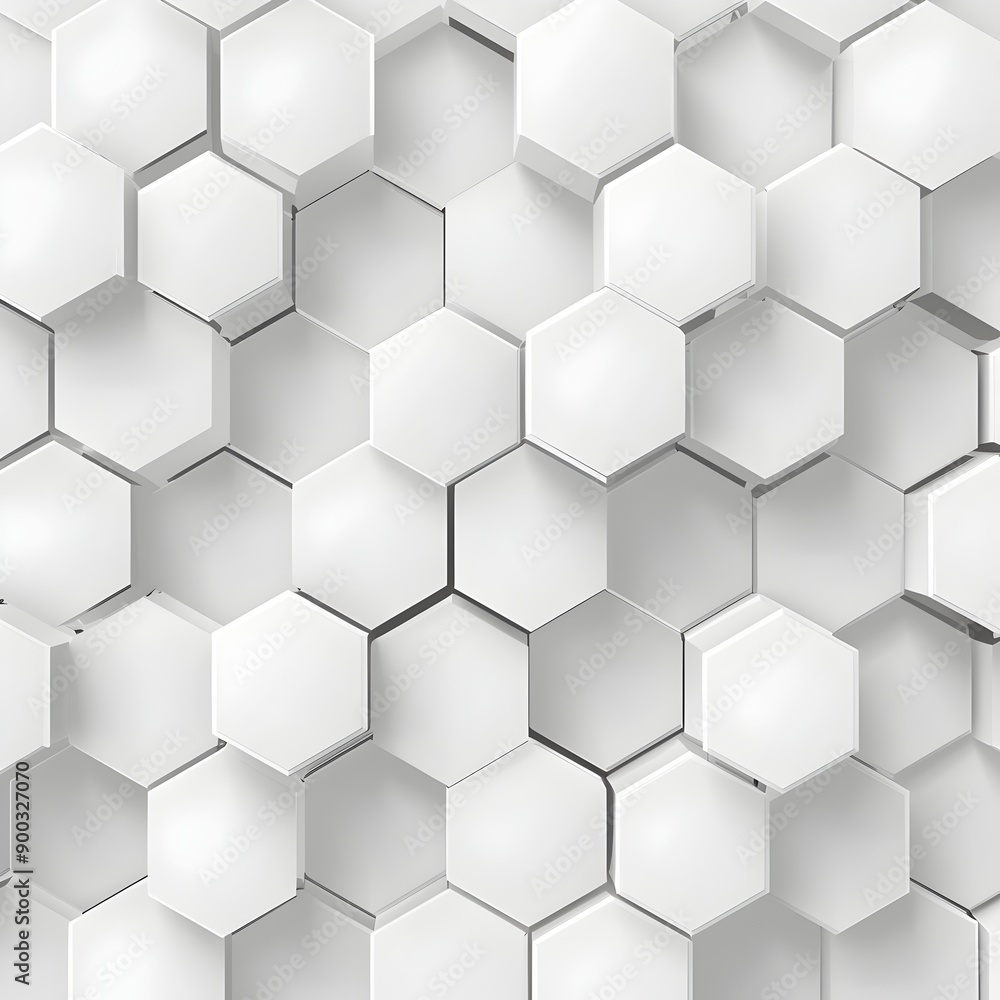 Poster A white background with an array of hexagons in varying sizes, creating geometric patterns that evoke the feel and look of data visualization or computer graphics