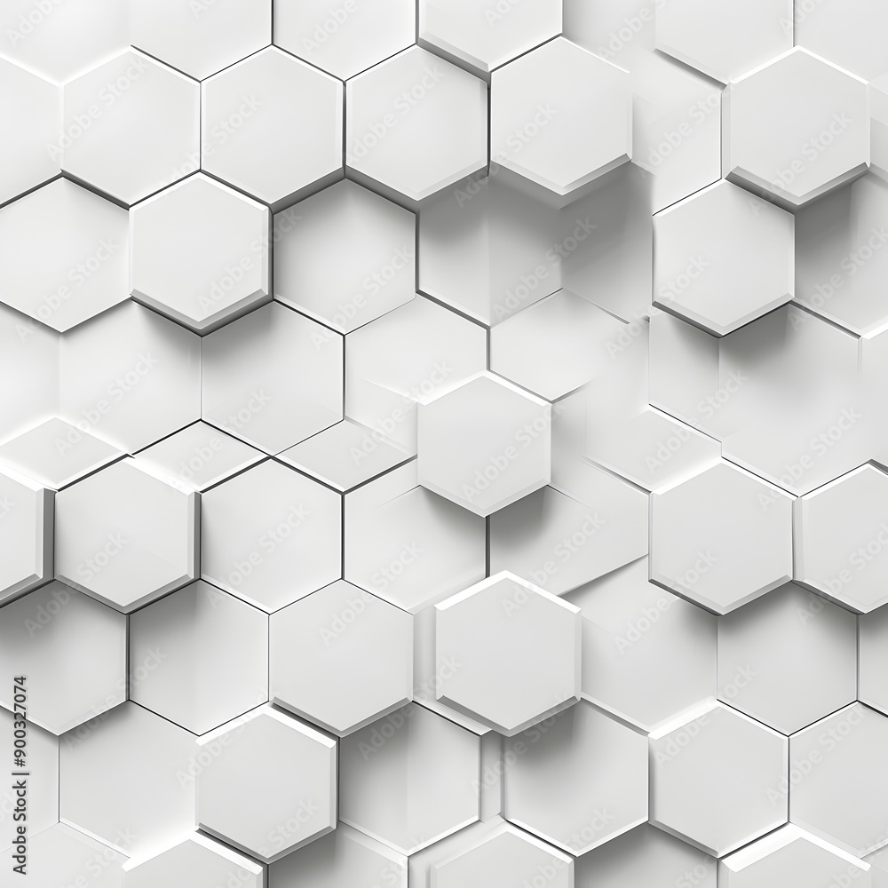 Poster A white background with an array of hexagons in varying sizes, creating geometric patterns that evoke the feel and look of data visualization or computer graphics