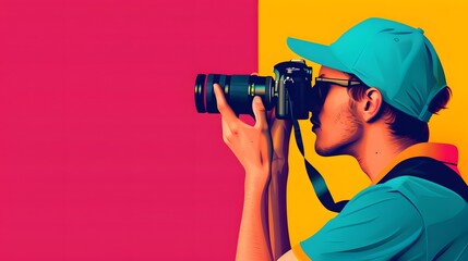 Fototapeta premium Vibrant Moments Captured in Cartoon Drawing with Triadic Color Scheme - Photography Flat Design Side View Theme