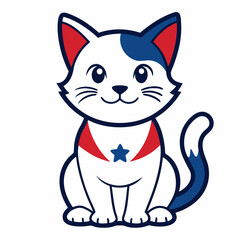 Vector Line Art of an American Cute Little Cat on White Background