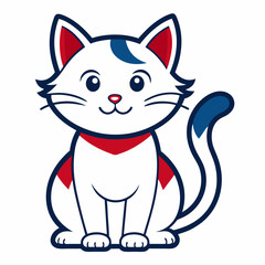 Vector Line Art of an American Cute Little Cat on White Background