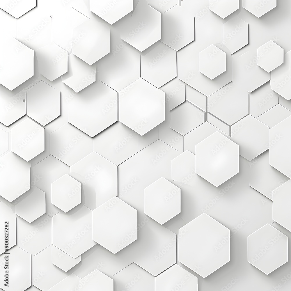 Poster A white background with an array of hexagons in varying sizes, creating geometric patterns that evoke the feel and look of data visualization or computer graphics