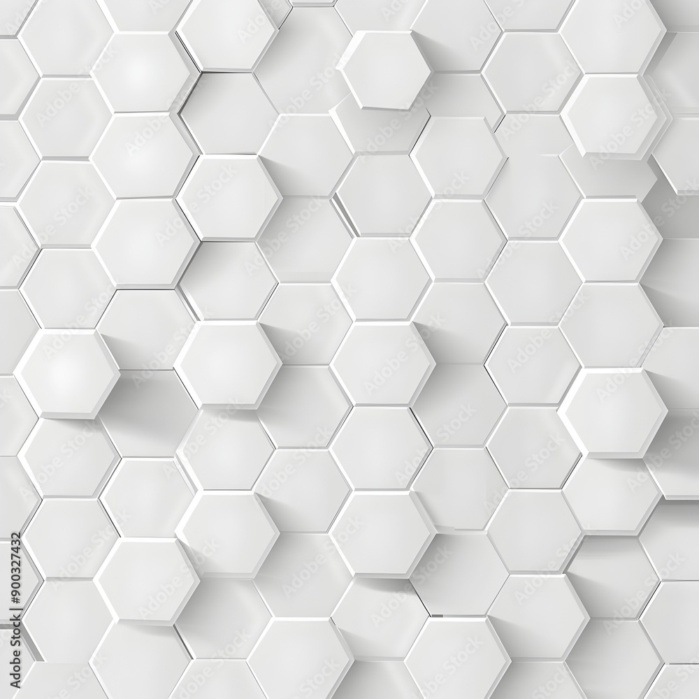 Poster A white background with an array of hexagons in varying sizes, creating geometric patterns that evoke the feel and look of data visualization or computer graphics