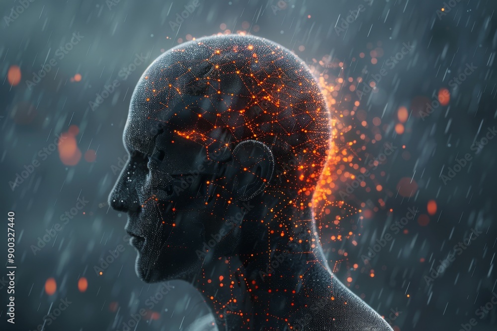 Poster futuristic brain model with neural connections and glowing elements symbolizing technology and intel
