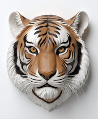 tiger head statue on the wall, created from concrete, resin, 3D render, isolated in clean background