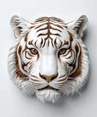 tiger head statue on the wall, created from concrete, resin, 3D render, isolated in clean background