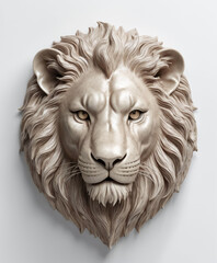 Obraz premium In a stunning wildlife portrait, lion head, a majestic mammal and fierce carnivore, displays its regal nature, its head crowned made with concrete, porcelain, resin or 3D
