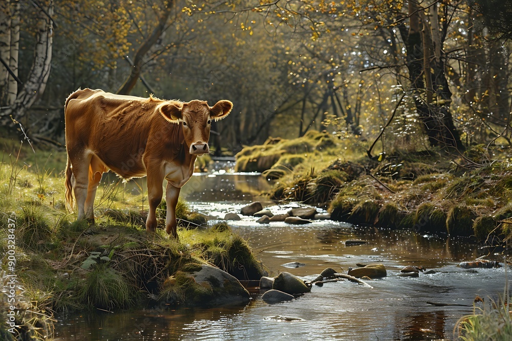 Wall mural cow on the water