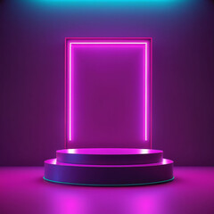 Empty podium pedestal for product showcase with cyberpunk purple color theme neon line gradient, modern robotic cyber, mecha concept