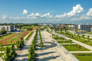 Fototapeta premium Modern Park with Athletic Facilities and Lush Greenery