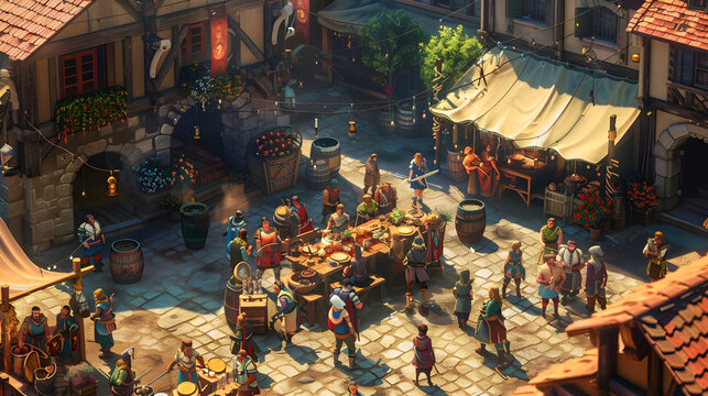 "Vibrant characters gather in a medieval tavern, creating a lively and fantastical atmosphere for all."