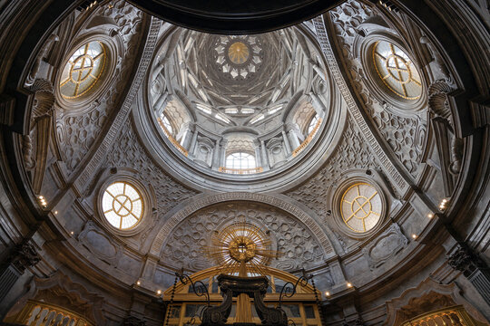 Torino, Italy - July 26, 2024: looking up at the architecture of Holy Shroud Chapel, Cappella della Sindone in Turin.