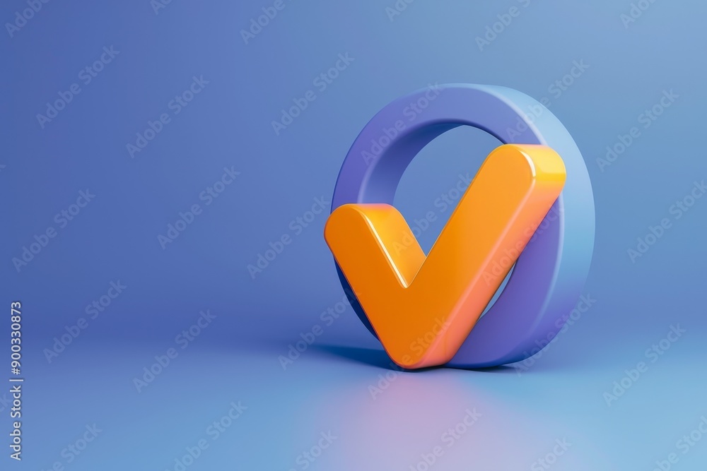 Poster 3d rendering of tick symbol, 3d icon of checkmark represents completion