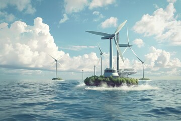 Wind Farm on an Island in the Ocean.