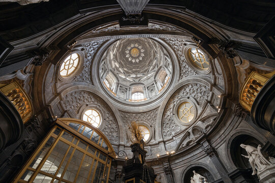 Torino, Italy - July 26, 2024: looking up at the architecture of Holy Shroud Chapel, Cappella della Sindone in Turin.