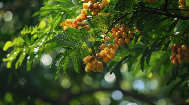 Tamarind (Tamarindus indica): Featuring feathery leaves and tangy edible pods, tamarind trees are important in tropical areas for their culinary and traditional medicinal uses.
