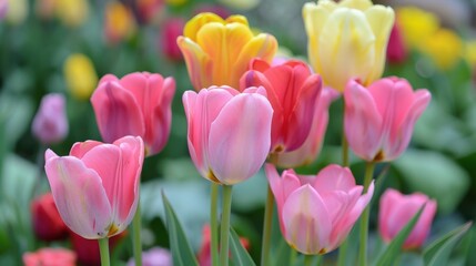 Fototapeta premium Tulip: Tulips, with their brilliant colors and charming cup-shaped blooms, symbolize springtime and are associated with perfect love, offering a touch of elegance and romance. 