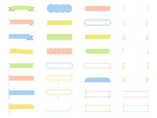 シンプルなフレームのベクターイラストセット　枠　リボン　旗　線　線画