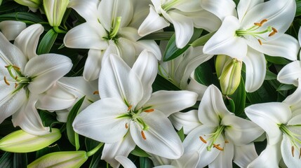 Fototapeta premium Lily: Elegant and aromatic, lilies embody purity and sophisticated beauty. White lilies are commonly used in weddings and funerals, reflecting both celebration and remembrance. 