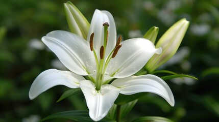 Obraz premium Lily: The lily, with its elegant form and delightful fragrance, stands for purity and beauty. White lilies are especially revered in weddings and funerals for their solemn grace. 