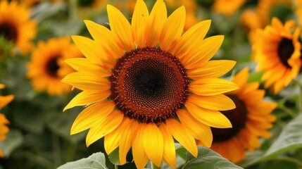 Fototapeta premium Sunflower: Known for their large, golden petals and sunny disposition, sunflowers represent adoration, loyalty, and a timeless charm, brightening any garden or bouquet. 