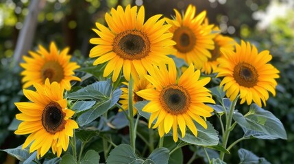 Fototapeta premium Sunflower: Featuring bright, expansive blooms, sunflowers symbolize adoration, loyalty, and longevity, adding a touch of warmth and cheerfulness wherever they grow. 