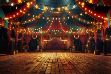 A circus tent with a red and gold color scheme. Stage background