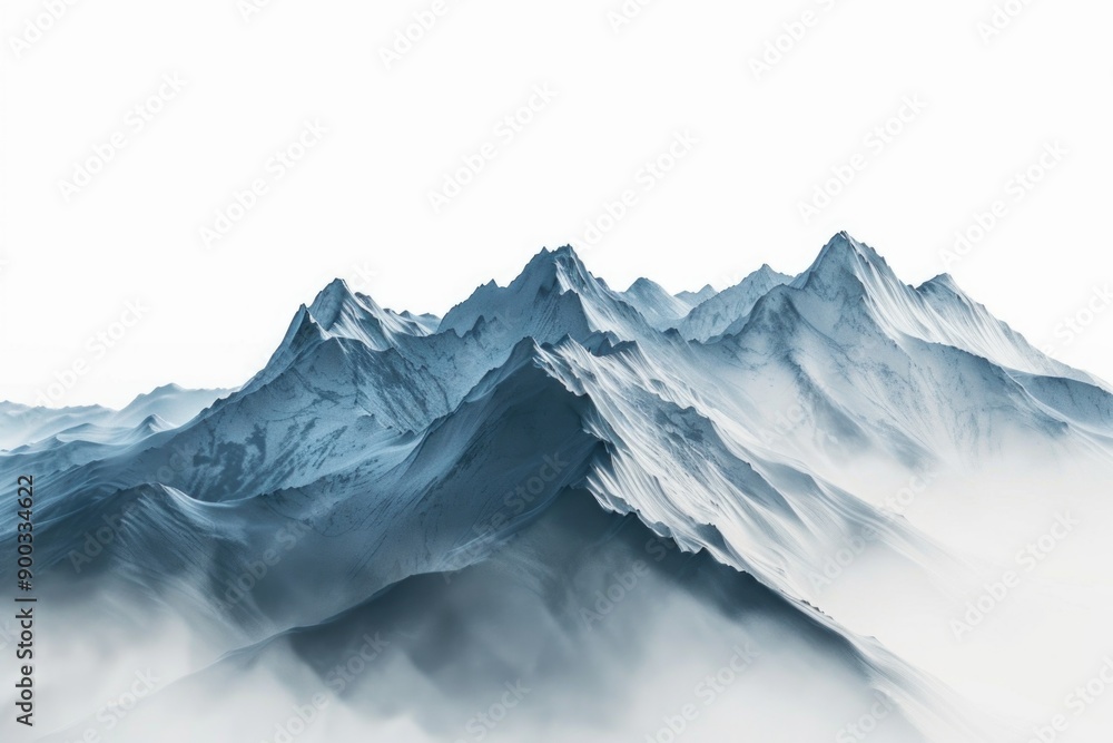 Poster a mountain range covered in snow and clouds