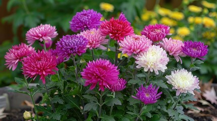 Fototapeta premium Chrysanthemum: With their long-lasting blooms and wide range of varieties, chrysanthemums represent optimism and joy, often embodying happiness and positive energy in many cultures. 