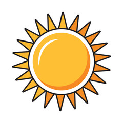 Hand drawn sun icon isolated on white background.; Design concept of beach summer vacation by the sea and traveling