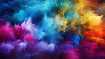 Vibrant explosion of colored powder. Colorful Dust Background.