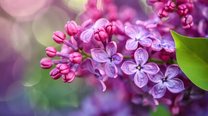 Fototapeta premium Lilac: With their enchanting fragrance and graceful blooms, lilacs symbolize youthful innocence and first love, emerging in early spring to create a nostalgic garden display. 