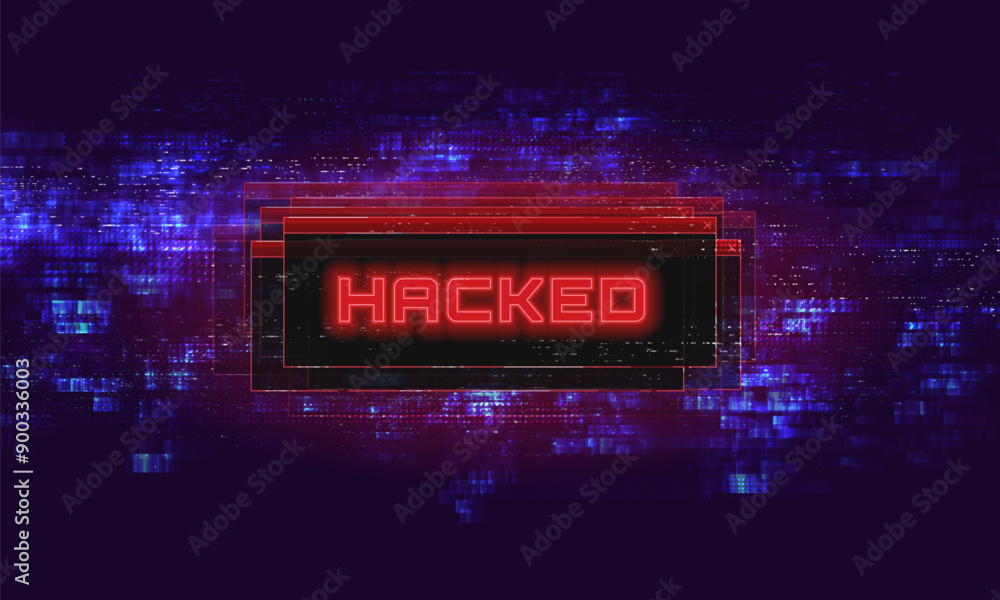 Aufkleber hacked system or cyber attack. warning on the screen. danger internet virus. vector illustration.