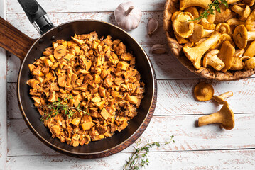 Fried chanterelle forest mushrooms