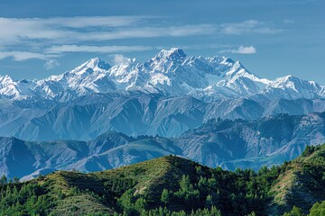 Panoramic view of a mountain range from a distance, suitable for travel or landscape photography