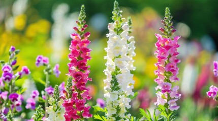 Fototapeta premium Snapdragon: Tall and dramatic, snapdragons symbolize strength and grace, adding a bold touch to flower arrangements with their unique and elegant blooms. 