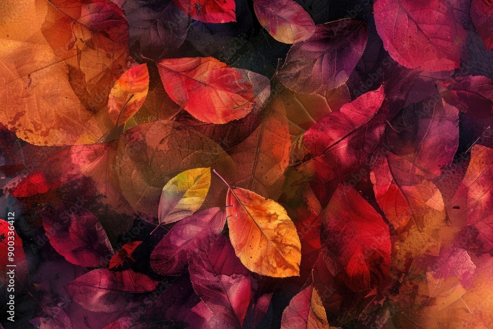 Poster a collection of autumn leaves arranged on a table
