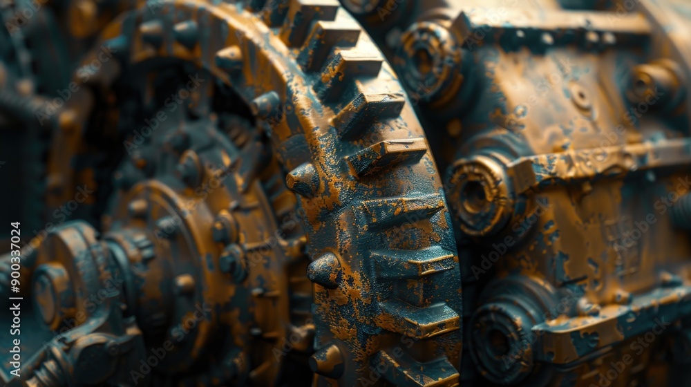 Aufkleber A close-up view of a rusted machine with intricate details