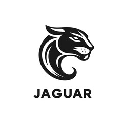 Clean black and white vector silhouette of a Jaguar on white background