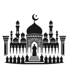 Clean black and white vector silhouette of a Mosque on white background