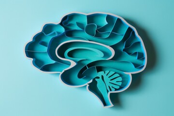 Blue themed cut out style artwork of a brain symbolizing cognitive functions and neurological connections