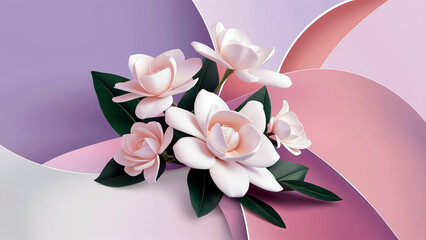 Minimalist white gardenia flowers with a soft green garden background, perfect for luxury wedding greeting cards and formal themes. 
