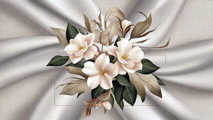 Minimalist white gardenia flowers with a soft green garden background, perfect for luxury wedding greeting cards and formal themes. 