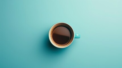 A cup of coffee on a blue background. The coffee is in a blue cup and is surrounded by a blue background.