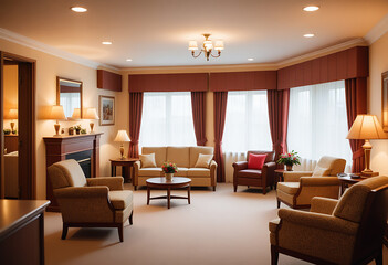 Fototapeta premium retirement home interior soft lighting conveying comfortable retirement living high resolution high details vibrant