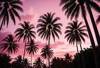 Naklejka premium surreal tropical sunset pink hues palm trees high resolution high details vibrant